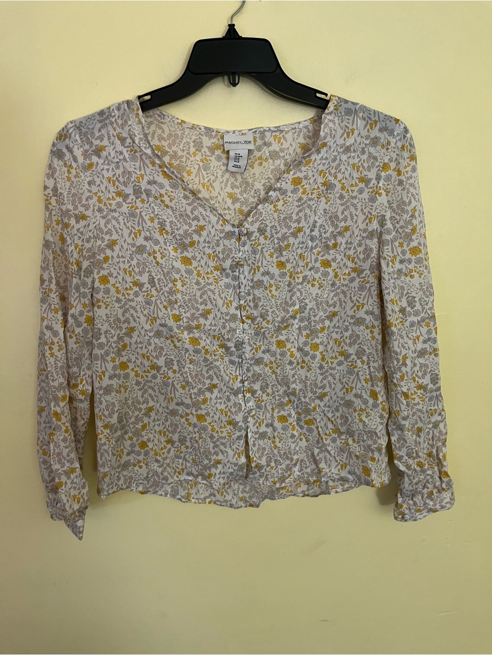 Rachel Zoe Cream Blouse with Yellow Floral Print Size Medium
